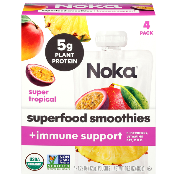 Noka Super Tropical Superfood Smoothies + Immune Support - 4 pk