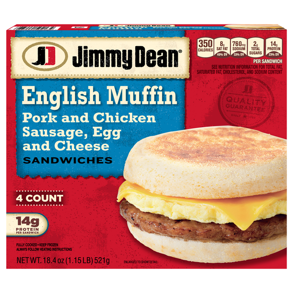 Jimmy Dean Sausage Egg & Cheese English Muffin Sandwiches - 4 ct