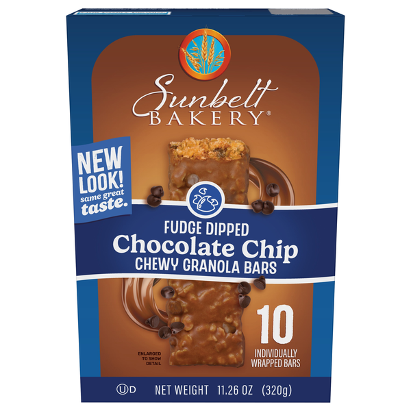 Sunbelt Bakery Chewy Granola Bars Fudge Dipped Chocolate Chip - 10 ct