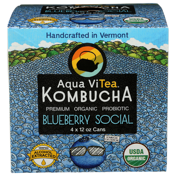 Aqua ViTea Premium Probiotic Kombucha Blueberry Social Organic - 4 pk