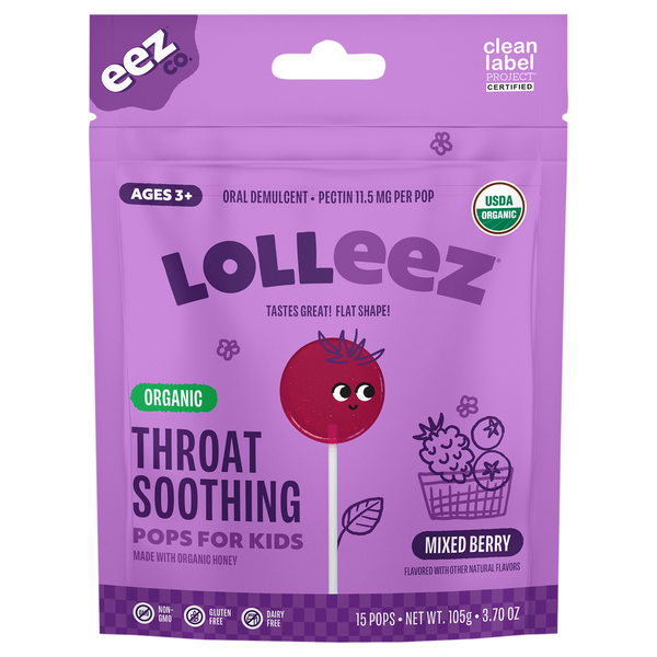 Eez Co. Lolleez Organic Throat Soothing Mixed Berry Pops for Kids