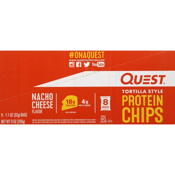 Quest Gluten Free Nacho Cheese 18g Tortilla Style Protein Chips - 8 ct
