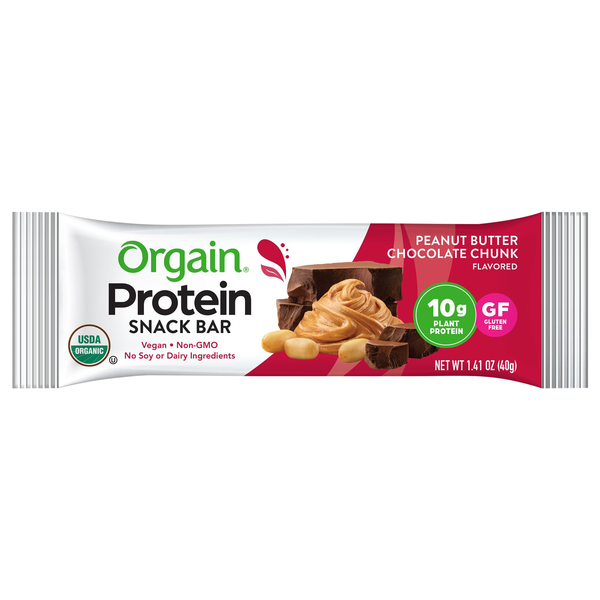 Orgain Organic Vegan Peanut Butter Chocolate Chunk 10g Protein Snack Bar