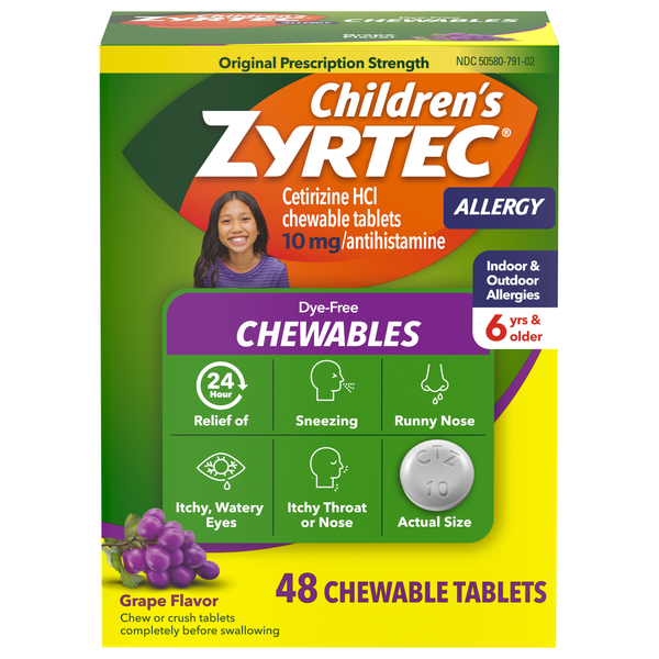 Children's Zyrtec Allergy Grape Flavor Dye-Free Chewables