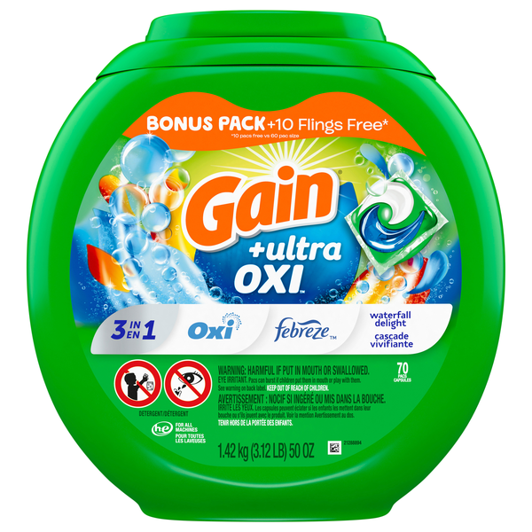 Gain Flings Ultra Oxi Waterfall Delight Scent Laundry Detergent Pacs -30ct