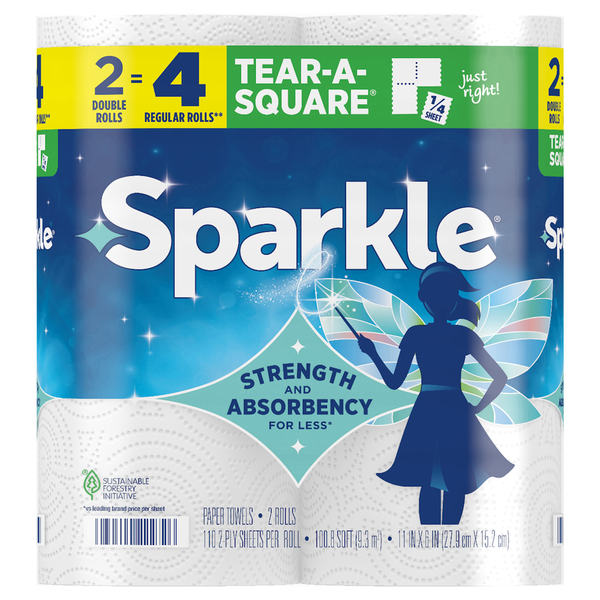 Sparkle Tear-A-Square White Double Rolls 2-Ply Paper Towels - 2 ct