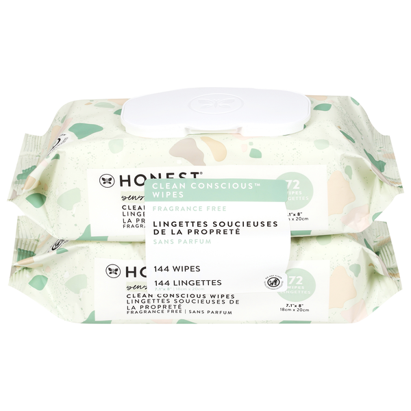 Honest Clean Conscious Fragrance Free Wipes 2 pk - 144 ct ea