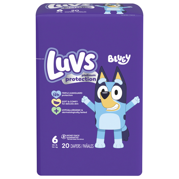Luvs Platinum Protection Bluey Size 6 Baby Diapers 35+ lbs