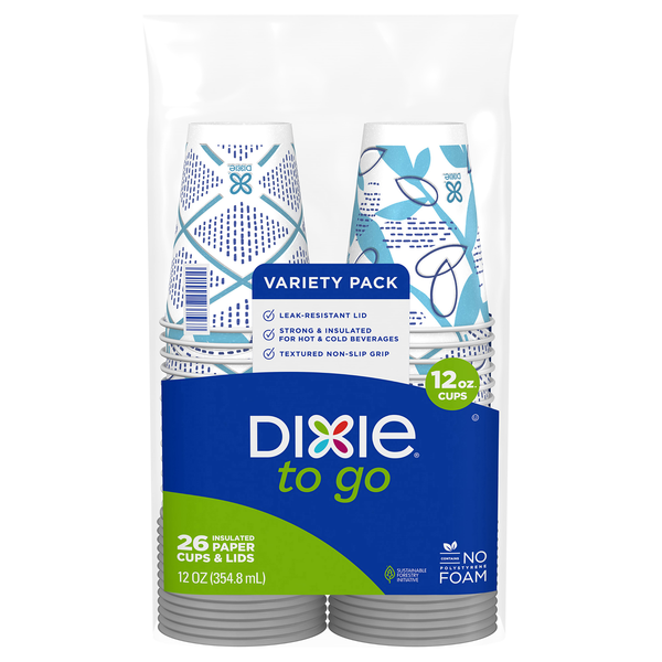 Dixie To Go Variety Pack Insulated Paper Cups & Lids 12 oz