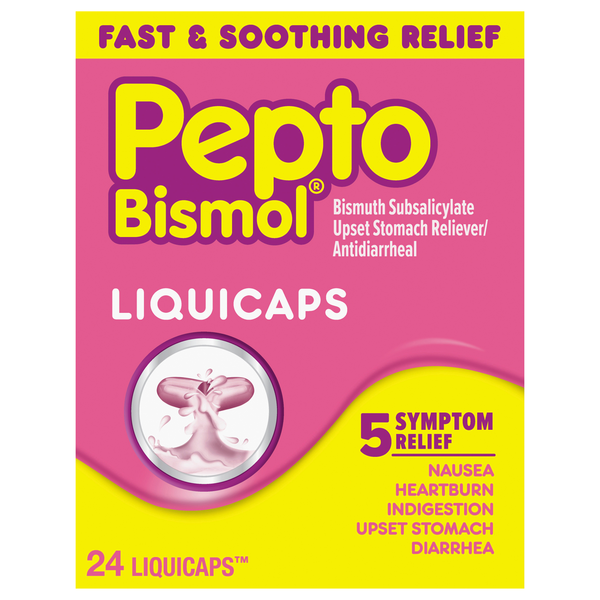 Pepto Bismol Upset Stomach Reliever/Antidiarrheal Liquicaps
