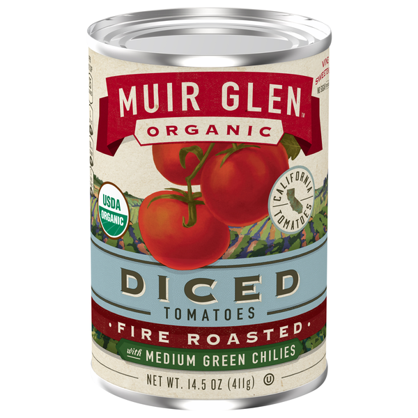 Muir Glen Organic Fire Roasted Diced Tomatoes w/Medium Green Chilies