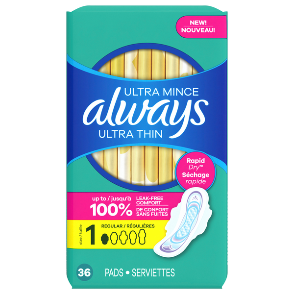 Always Ultra Thin Size 1 Unscented Regular Pads with Wings
