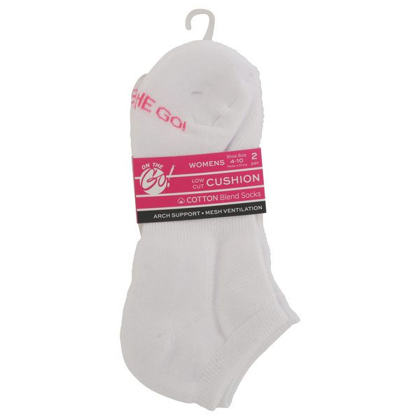 On the Go! Womens Low Cut Cotton Blend Socks White Size 4-10