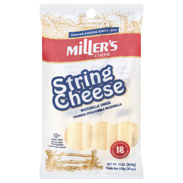 Miller's 100% Natural Mozzarella String Cheese Kosher For Passover - 18 ct