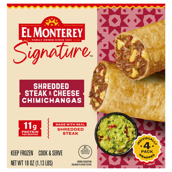 El Monterey Signature Shredded Steak & Cheese Chimichangas - 4 ct Frozen