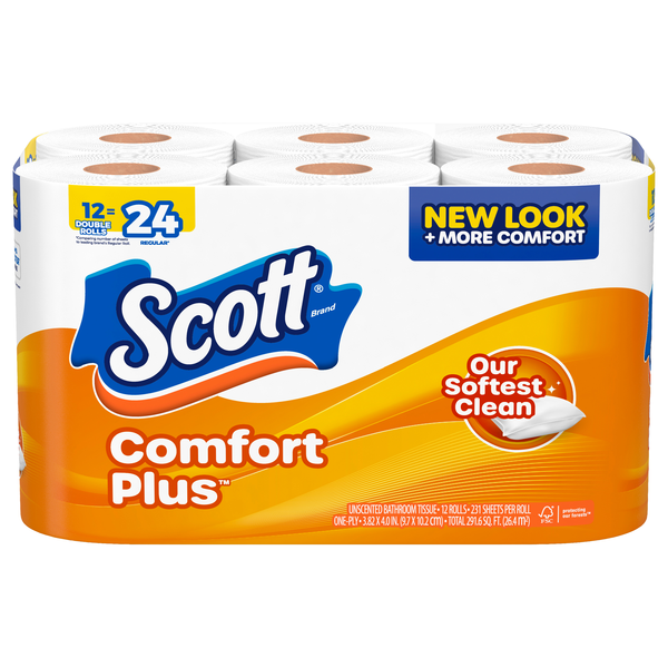Save on Scott Comfort Plus Toilet Paper Double Roll 1-Ply Unscented Order Online Delivery | Giant
