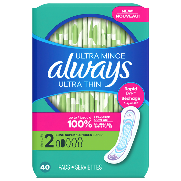 Always Ultra Thin Size 1 Unscented Long Super Pads No Wings