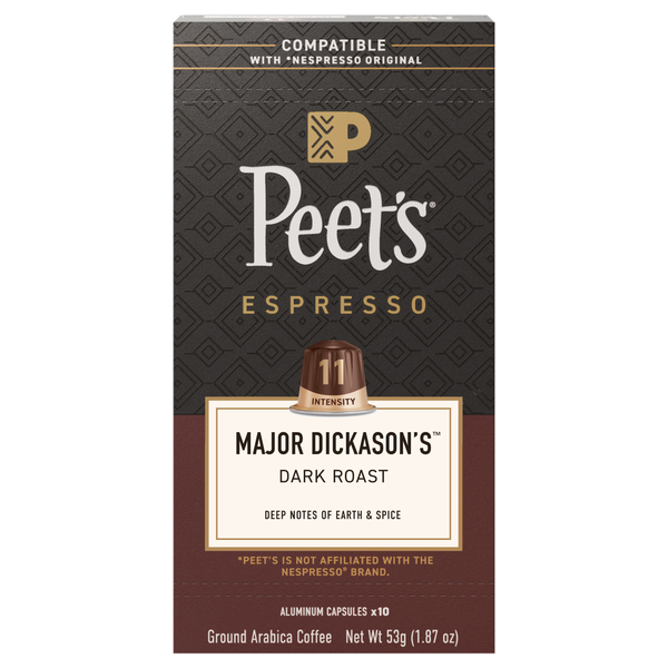 Peet's Espresso Major Dickason's Blend Dark Roast Coffee Capsules