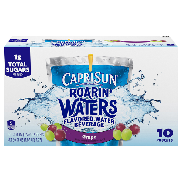 Capri Sun Roarin' Waters Grape Geyser Flavored Beverage Pouches - 10 pk