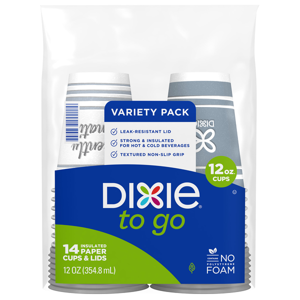 Dixie To Go Variety Pack Insulated Paper Cups & Lids 12 oz