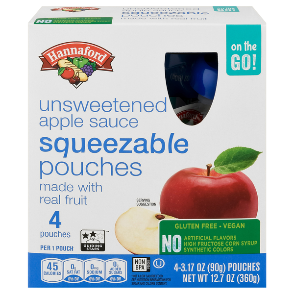 Hannaford Squeezable Unsweetened Apple Sauce Pouches - 4 ct