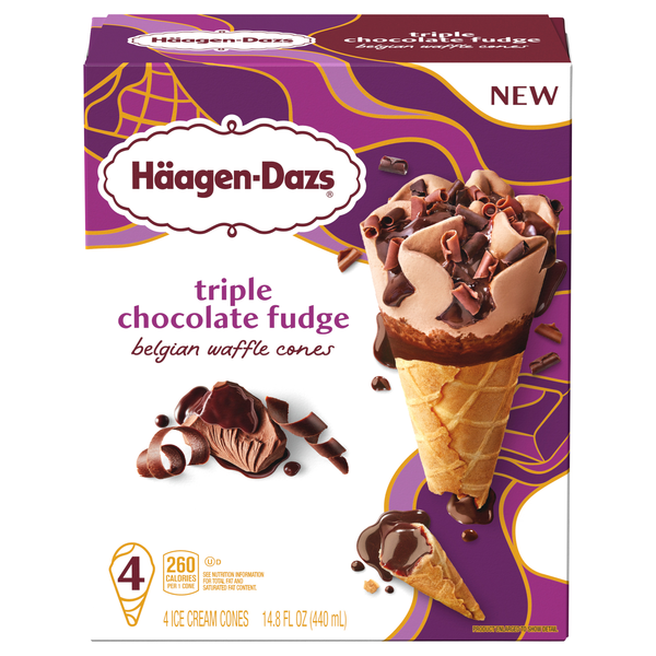 Haagen-Dazs Triple Chocolate Fudge Belgian Waffle Ice Cream Cones - 4 ct
