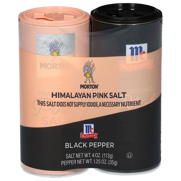 Morton Himalayan Pink Salt & McCormick Black Pepper Pre-Filled Shakers