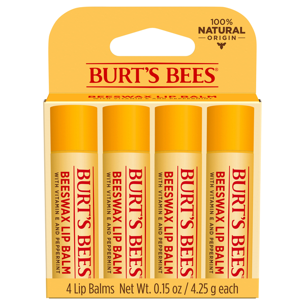 Burt's Bees Beeswax Lip Balm with Vitamin E & Peppermint - 4 ct