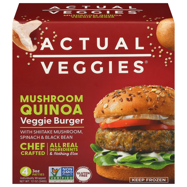 Actual Veggies Mushroom Quinoa Veggie Burger - 4 ct Frozen