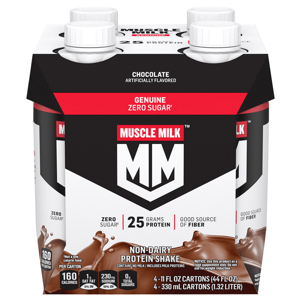 Muscle Milk Zero Sugar Chocolate 25g Non-Dairy Protein Shakes - 4 pk