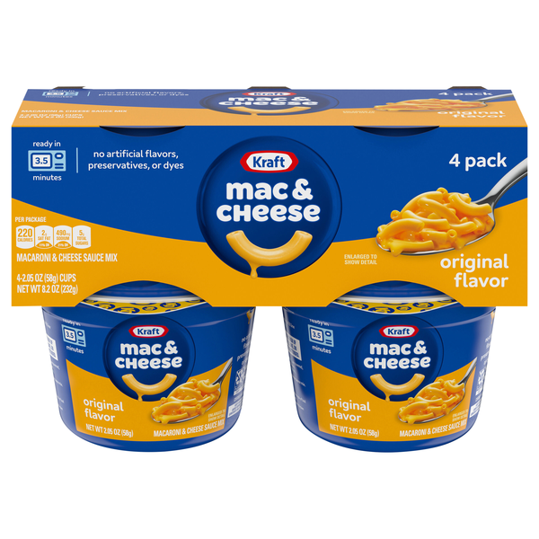Kraft Original Flavor Mac & Cheese Dinner Microwaveable Cup - 4 ct