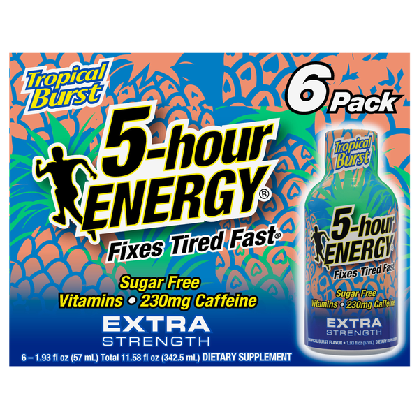 5-Hour Extra Strength Sugar Free Tropical Burst Energy Shot - 6 pk