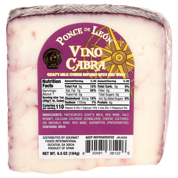 Ponce De Leon Vino Cabra Goat's Milk Cheese Wedge with Red Wine