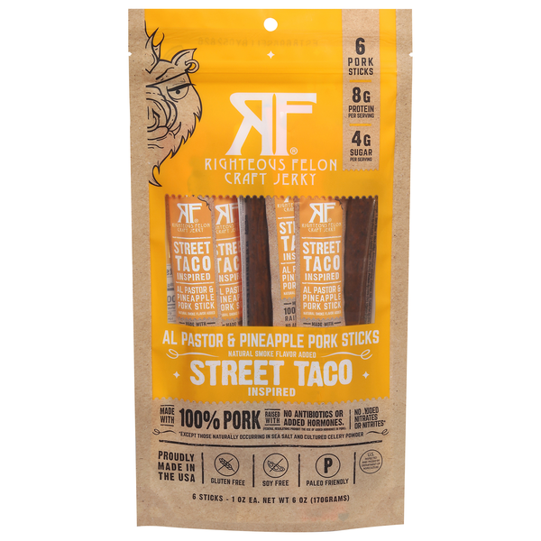 Righteous Felon Street Taco Al Pastor & Pineapple Pork Sticks - 6 ct