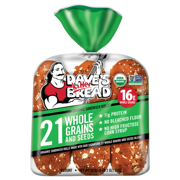 Dave's Killer Bread Organic 21 Whole Grains & Seeds Sandwich Rolls - 6 ct
