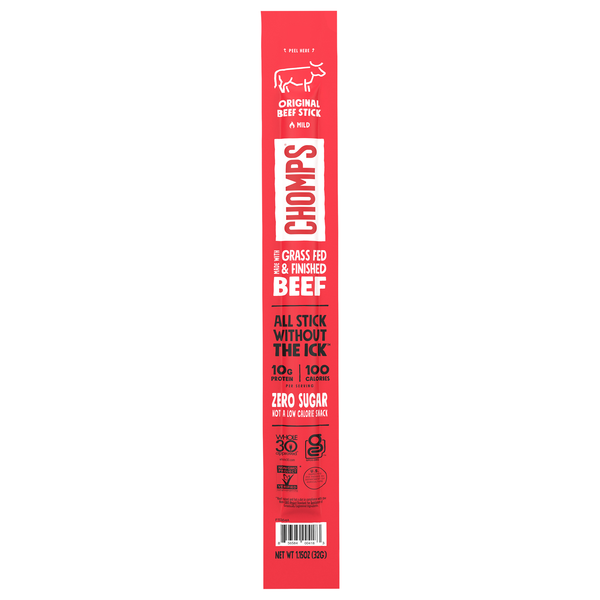 Chomps Zero Sugar Mild Original 9g Protein Grass-Fed Beef Stick