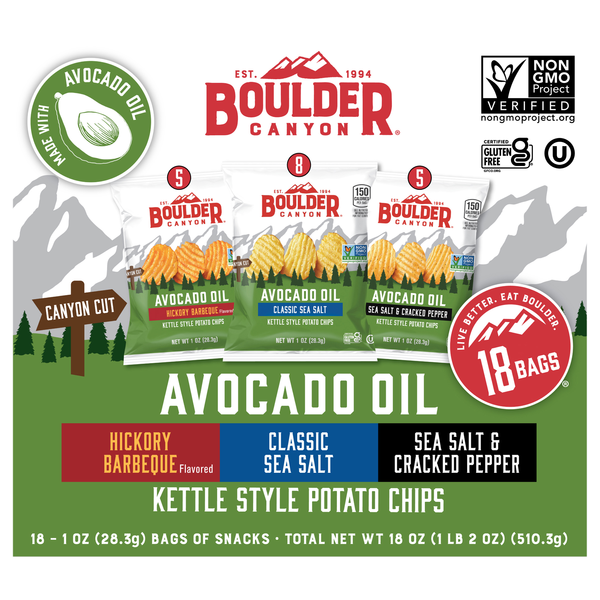 Boulder Canyon Avocado Oil Kettle Potato Chips Variety Pack - 18 ct