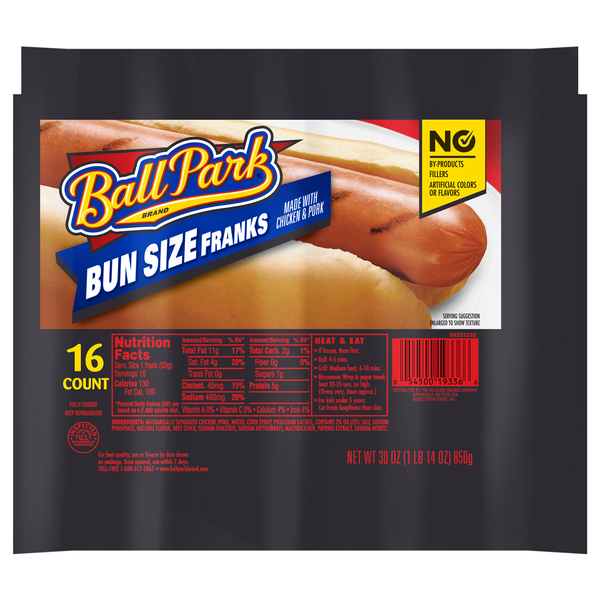Ball Park Bun Size Chicken & Pork Franks - 16 ct