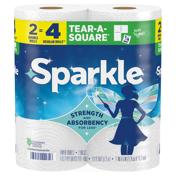 Sparkle Tear-A-Square White Double Rolls 2-Ply Paper Towels - 2 ct
