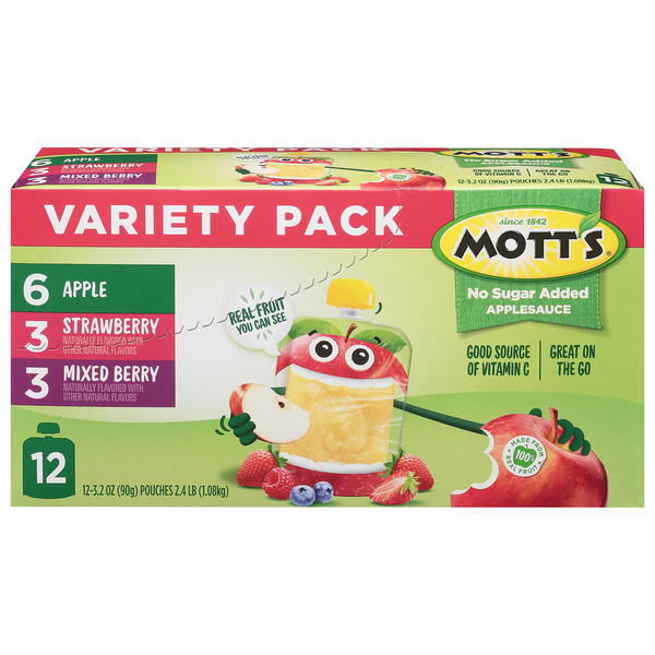 Mott's No Sugar Added Variety Pack Applesauce Pouches - 12 ct