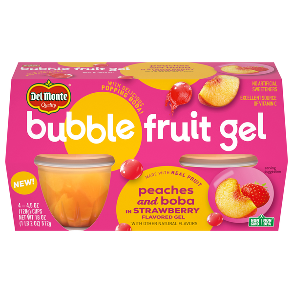 Del Monte Peaches & Boba in Strawberry Flavored Gel - 4 ct