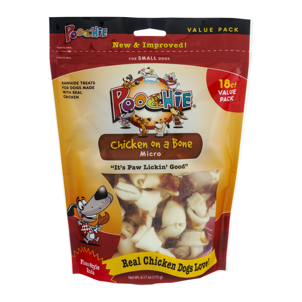 Save on Poochie Chicken on a Bone Micro Rawhide Treats 18 ct