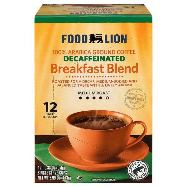 Food Lion Decaffeinated Breakfast Blend Medium Single Serve Coffee Cups