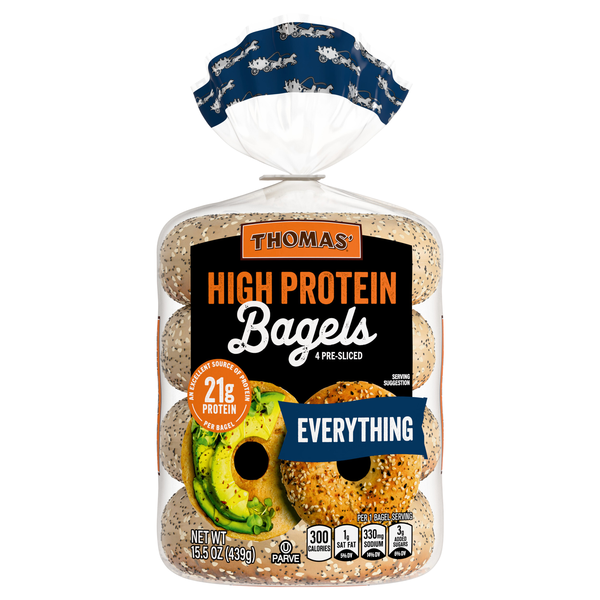 Thomas' 21g High Protein Everything Pre-Sliced Bagels - 4 ct