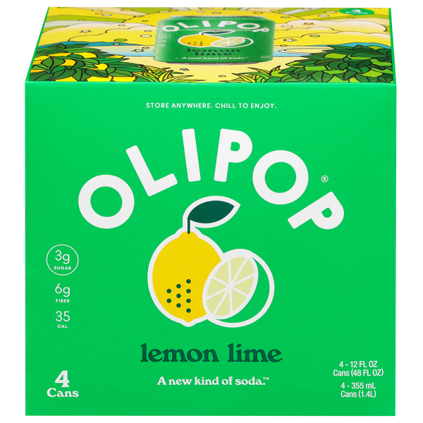 Olipop Lemon Lime Prebiotic Soda - 4 pk