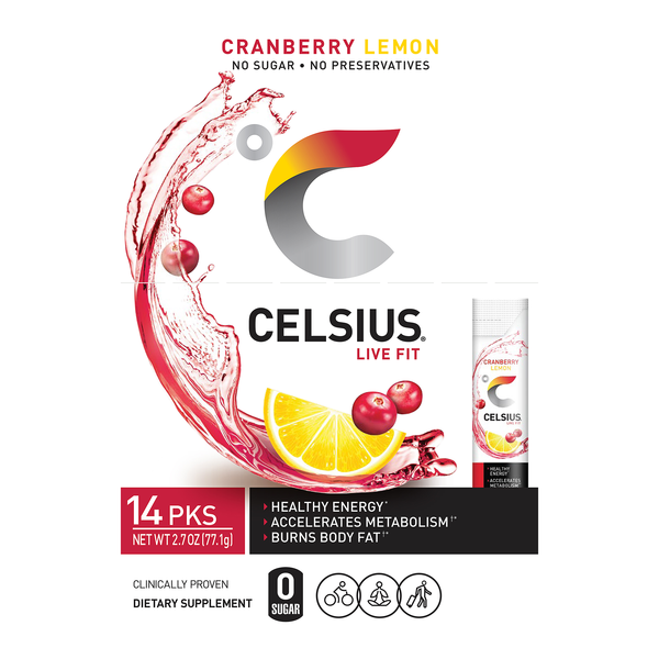 Celsius On-the-Go Essential Energy Drink Mix Sitck Cranberry Lemon - 14 ct