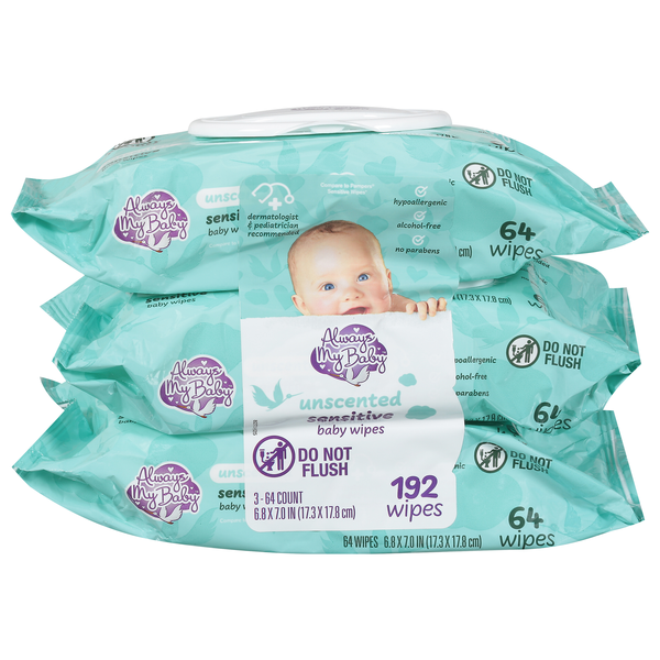 Always My Baby Sensitive Unscented Baby Wipes Pop-Top - 3 pk