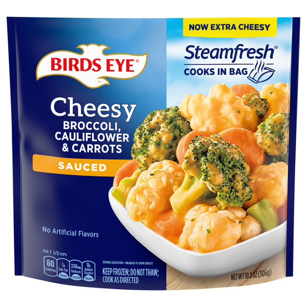 Birds Eye Steamfresh Sauced Cheesy Broccoli Cauliflower & Carrots Frozen
