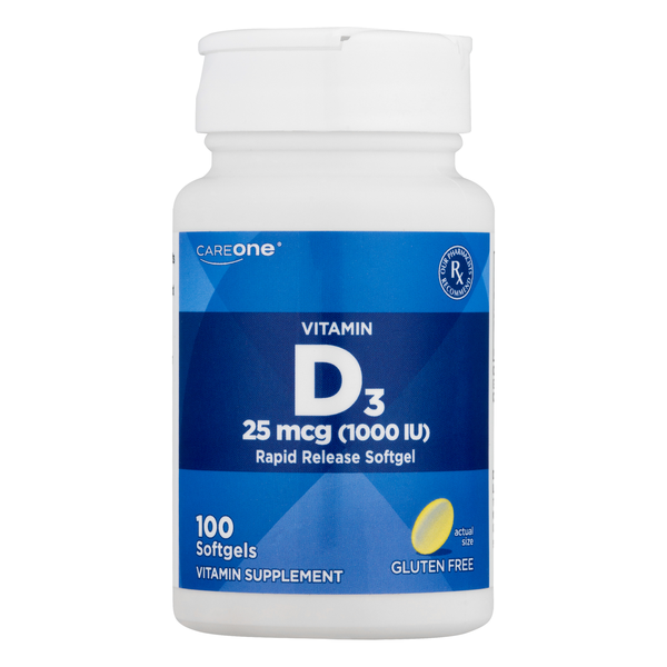 CareOne Gluten Free 25mcg Vitamin D3 Rapid Release Softgels