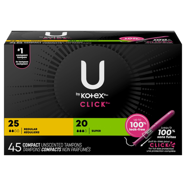 U by Kotex Click Unscented Regular & Super Compact Tampons